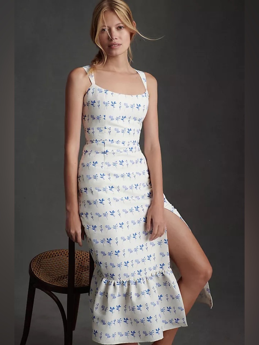 Sachin + Babi Eliza White Midi Dress with Blue Floral Print
